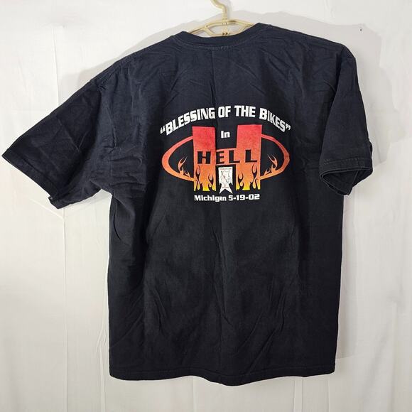 Vtg Y2K 2002 Streetwear Mens XL Bike Blessed In Hell Michigan Spell Out T-Shirt - Picture 5 of 12
